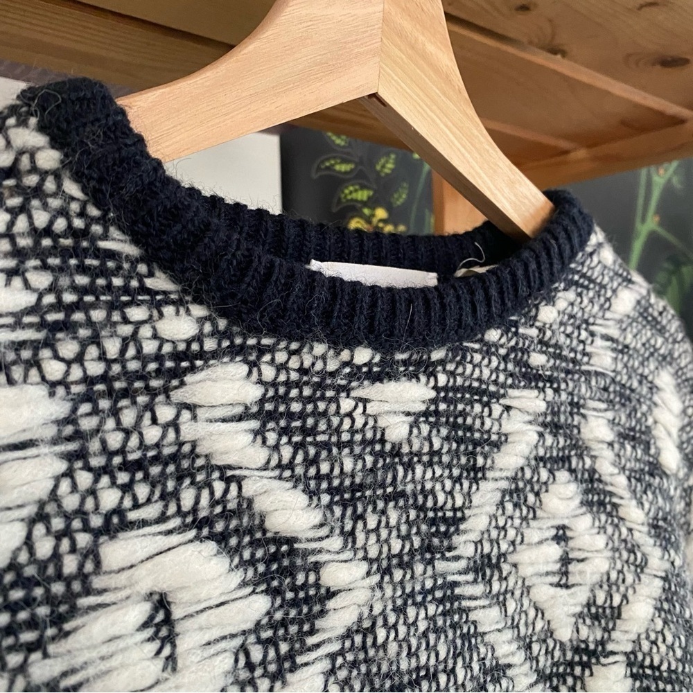 Sita Murt Scandinavian Wool Blend Knit Crewneck Sweater Blue Tan White Small - Picture 5 of 16